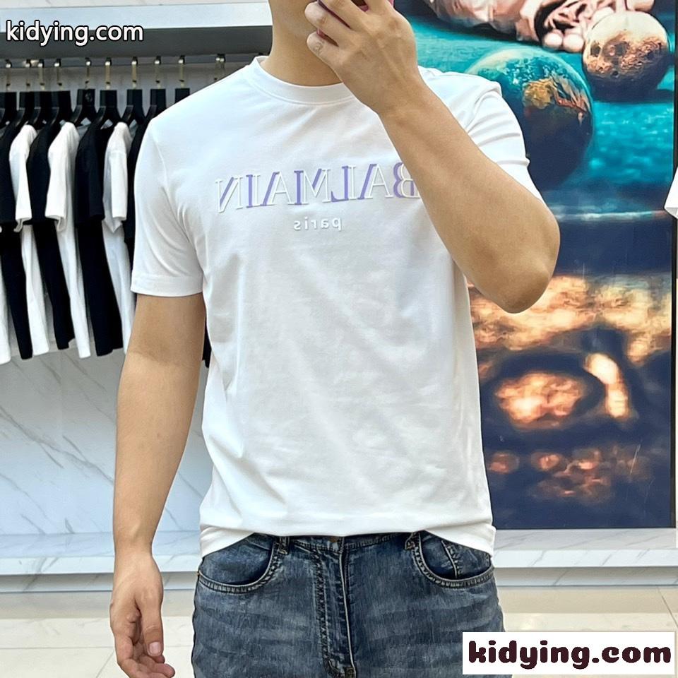 合わせやすい バルマン Tシャツ コピー 半袖 シンプル クルーネック コットン ホワイト-1