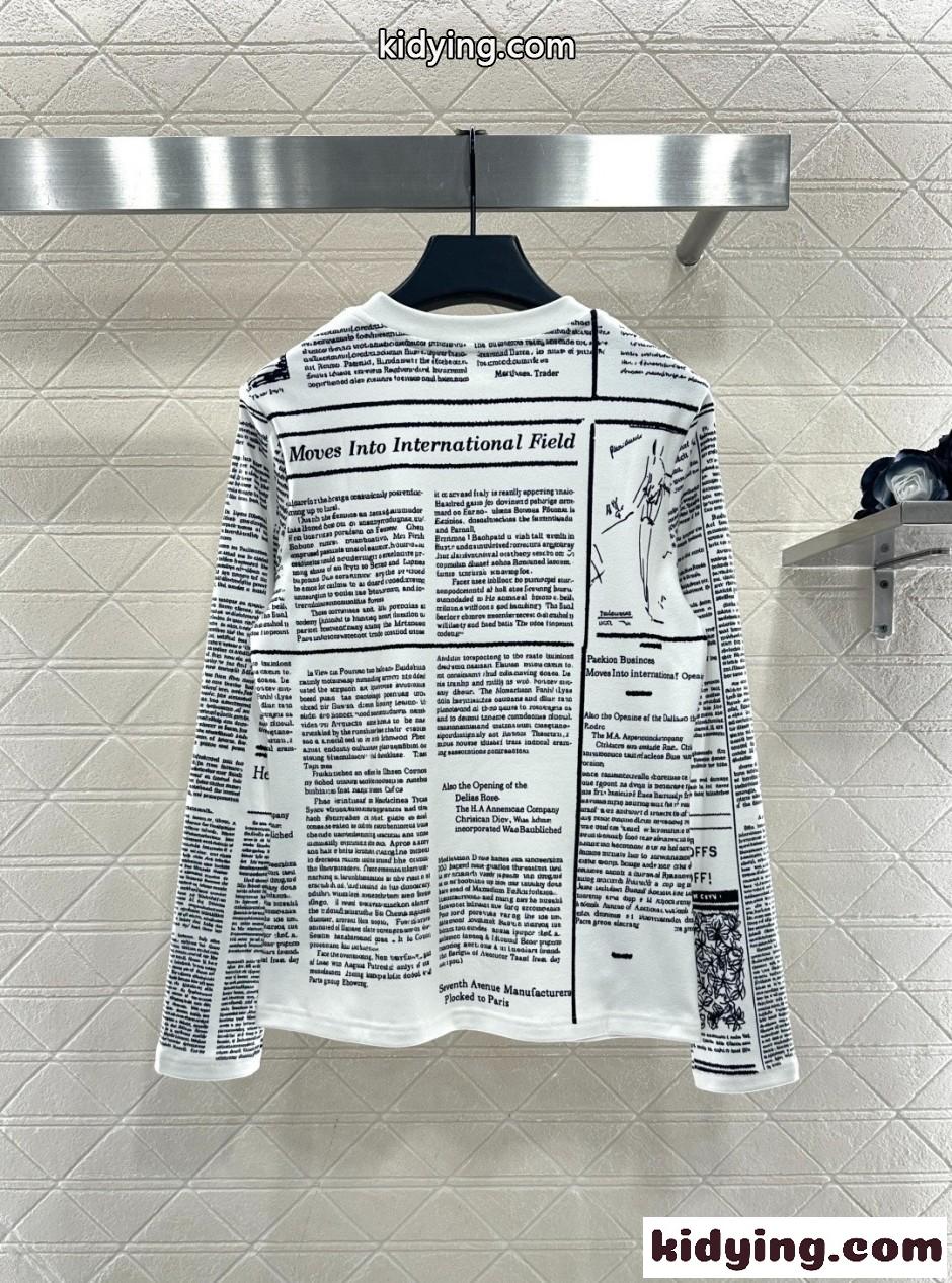 目を引く Newspaper クルーネック プルオーバー クリスチャン・ディオール Tシャツ 偽物 ホワイト-2