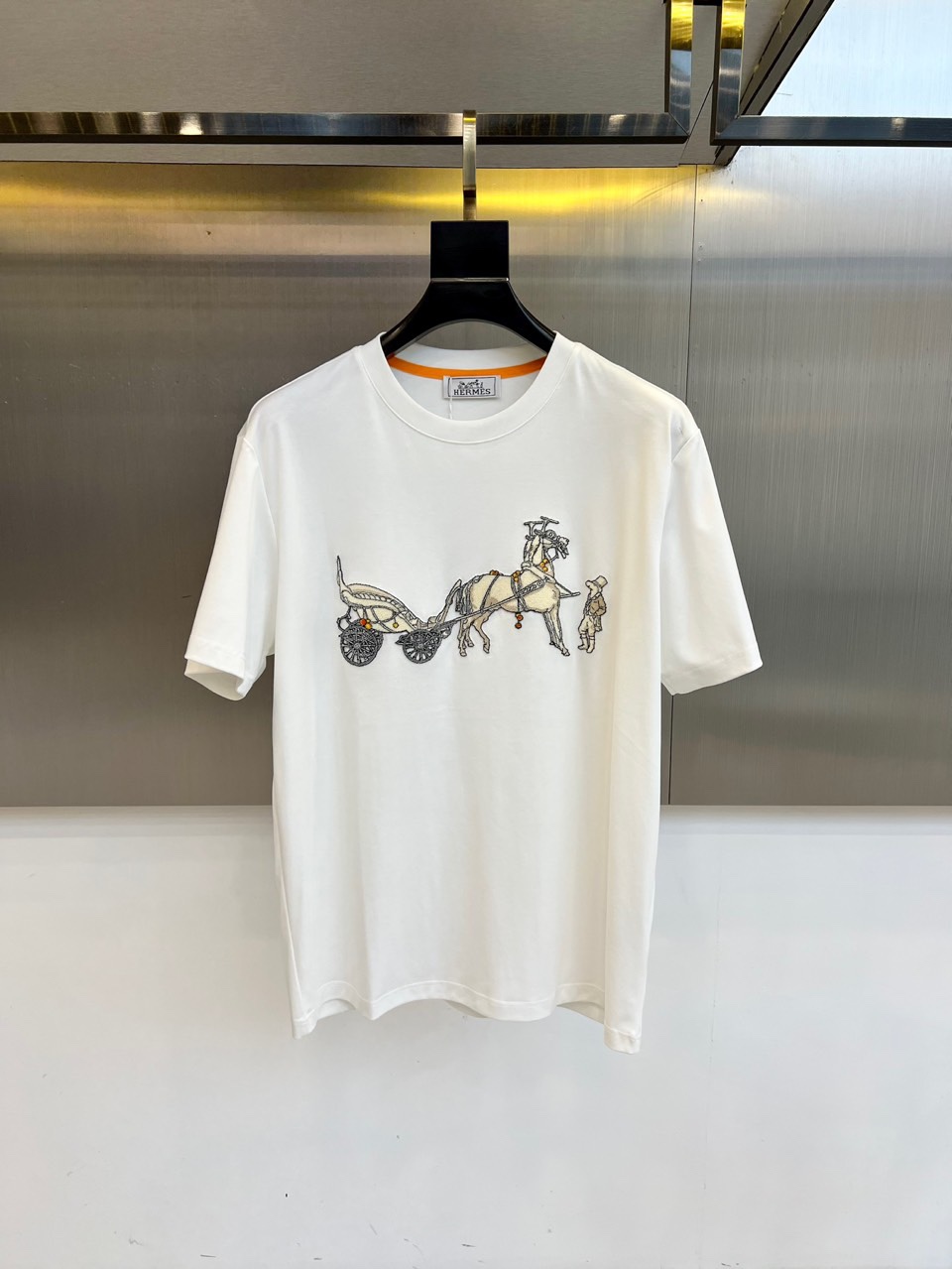エルメス Tシャツ 偽物 おしゃれ 合わせやすい クルーネック ホワイト-0