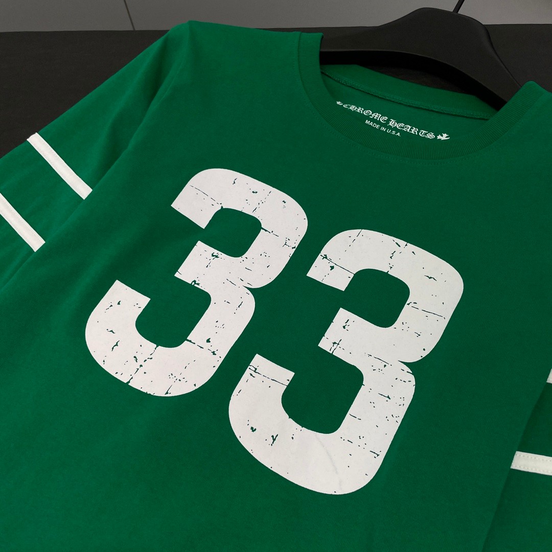 カジュアル ゆったり プリント クロムハーツ Tシャツ コピー クルーネック グリーン-3