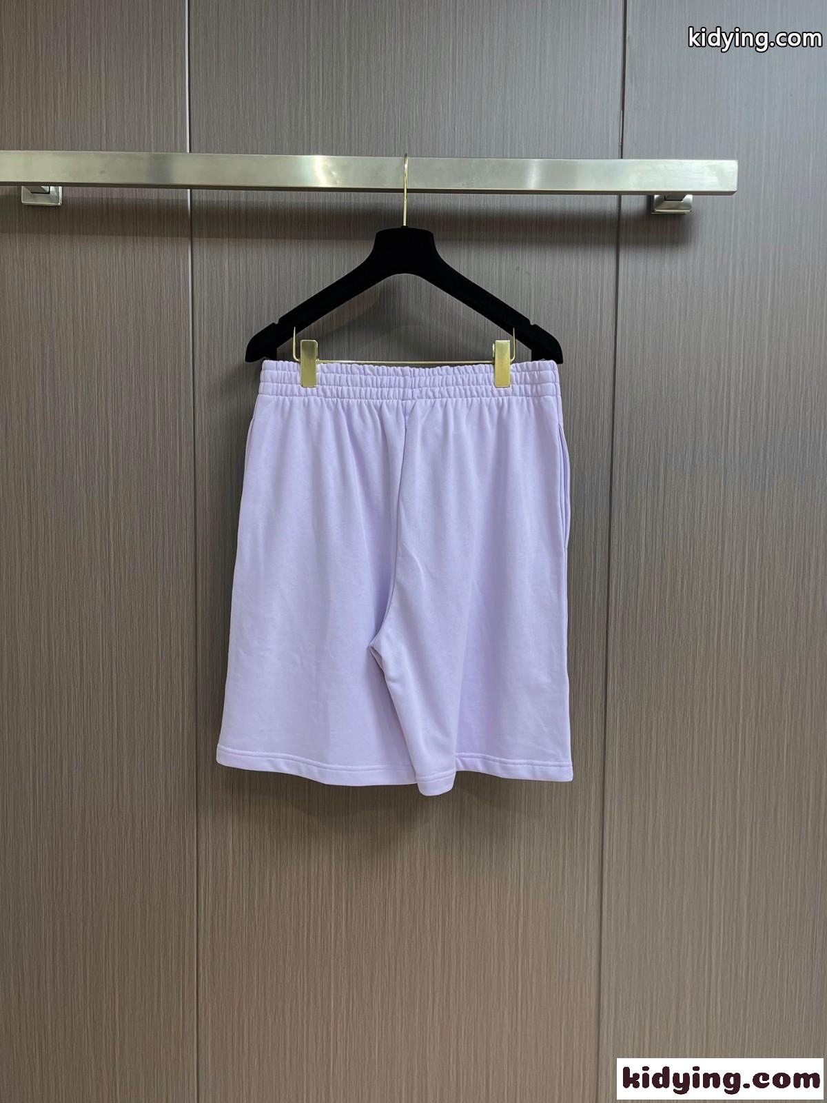 シンプル おしゃれ ロゴ刺繍 バレンシアガ パンツ コピー ショートパンツ ライトパープル-1