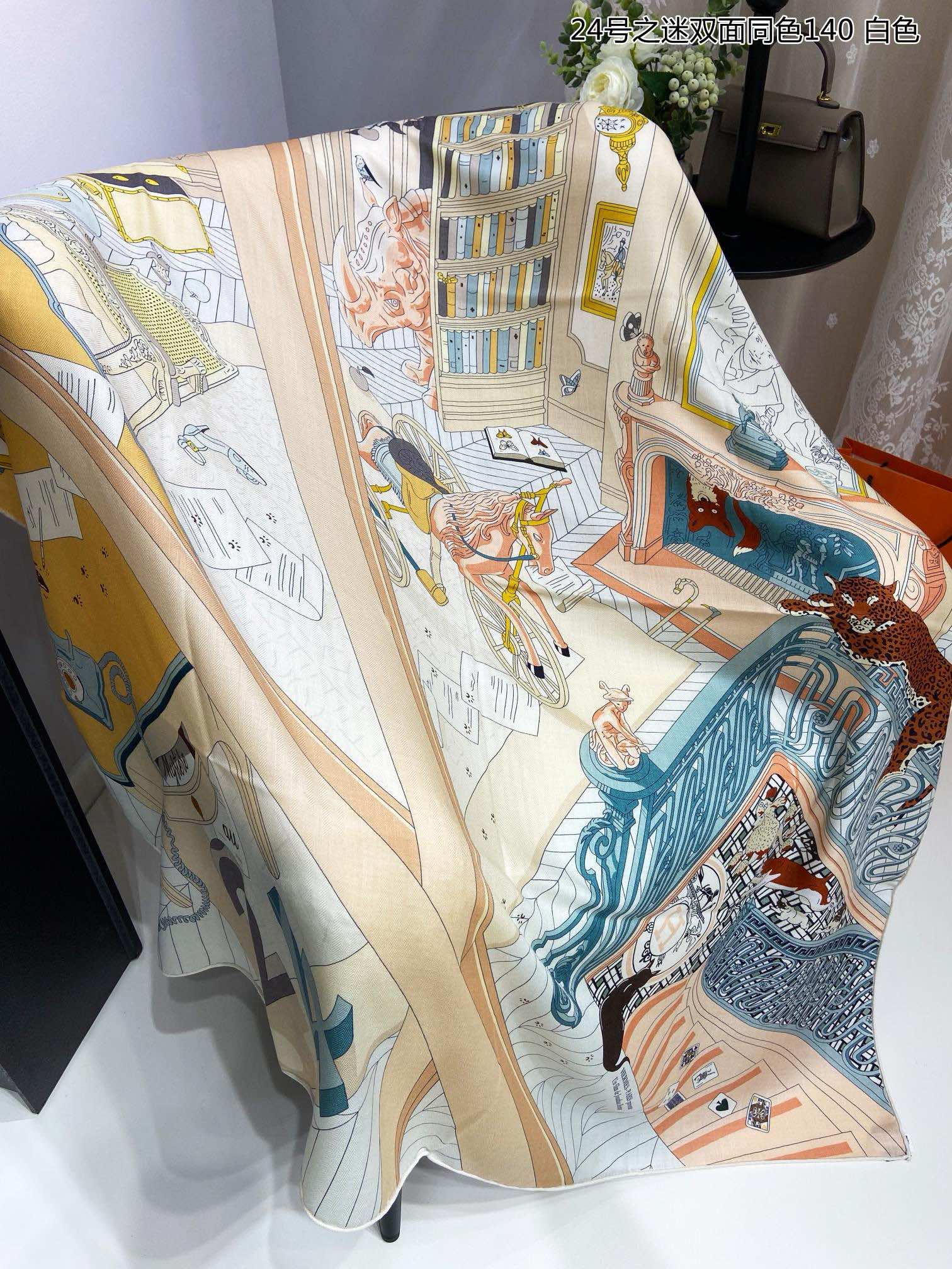 エルメス スカーフ コピー プリント 大人 エレガント カシミヤ＆シルク 140cm*140cm-3