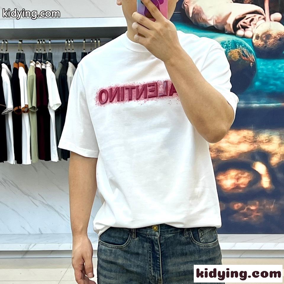 シンプル ロゴ入り クルーネック ヴァレンティノ Tシャツ 偽物 ホワイト-1