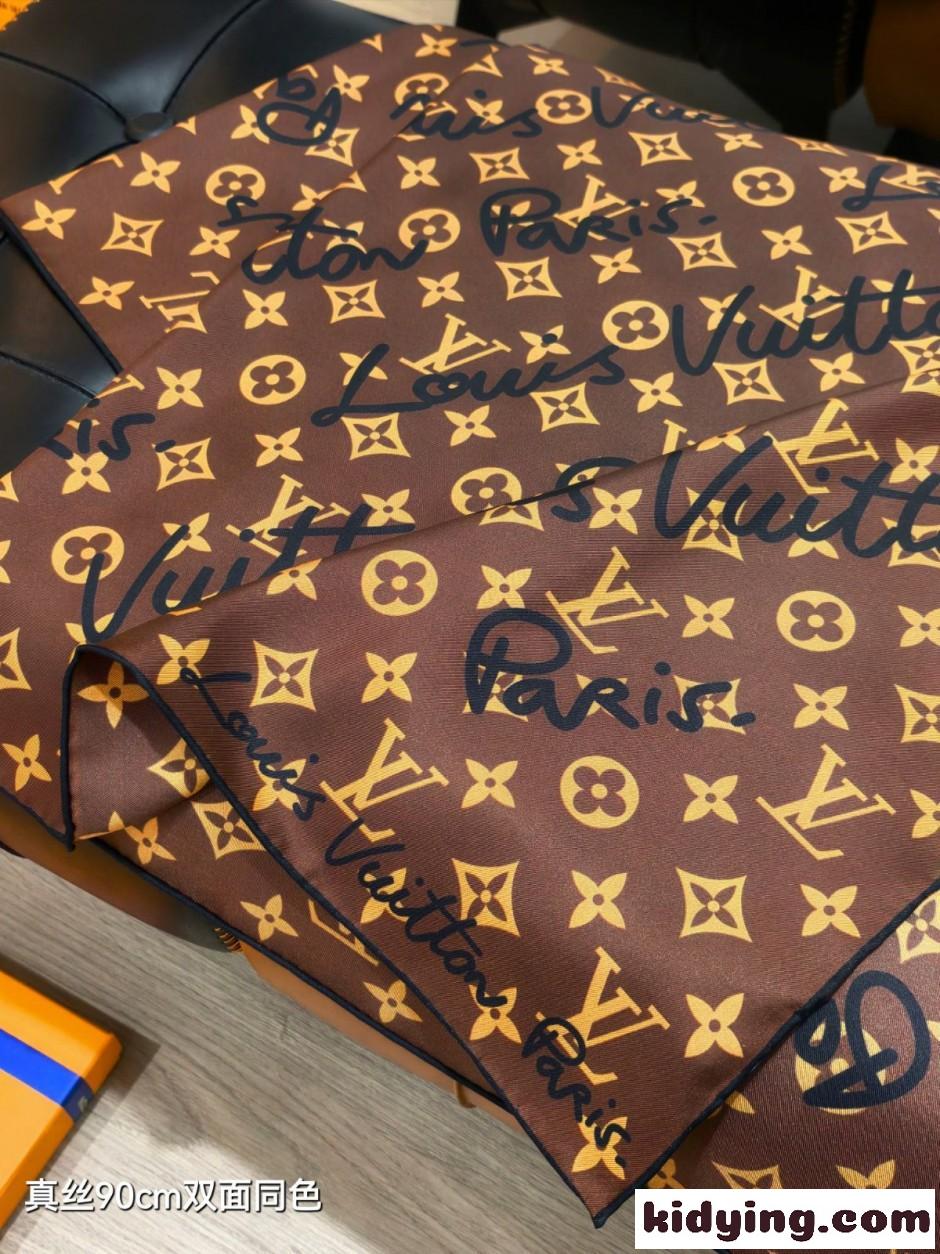 ルイ・ヴィトン スカーフ コピー LV スクリプト シルクスカーフ 90cm-1