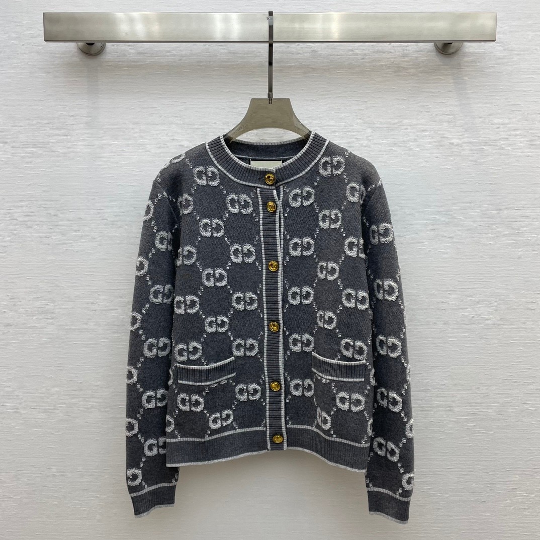おしゃれ クルーネック ニットカーディガン グッチ ニット コピー ブラック-1