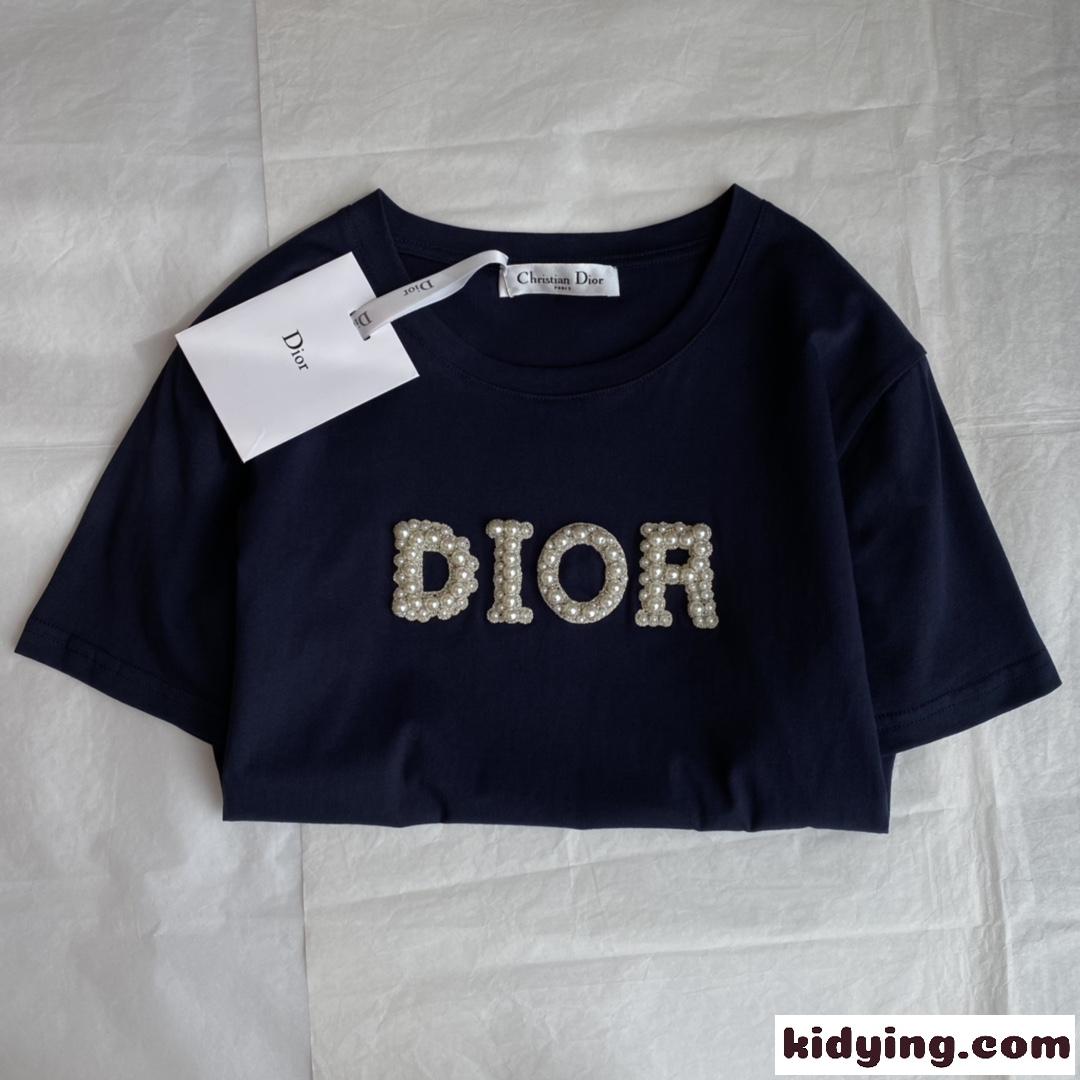 シンプル スウィート ロゴ クリスチャン・ディオール Tシャツ コピー 半袖 コットン クルーネック トップス-4