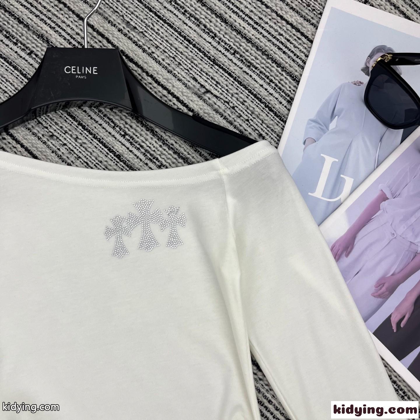 アシンメトリーショルダー トップス クロムハーツ Tシャツ 偽物 ホワイト-1