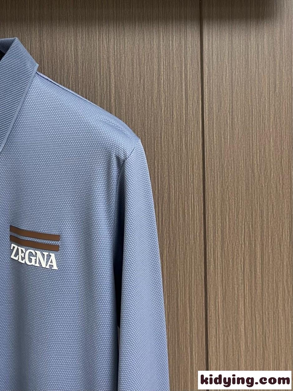大人 洗練された エルメネジルド・ゼニア Tシャツ 偽物 ハーフジップ 長袖ポロシャツ ライトブルー-2
