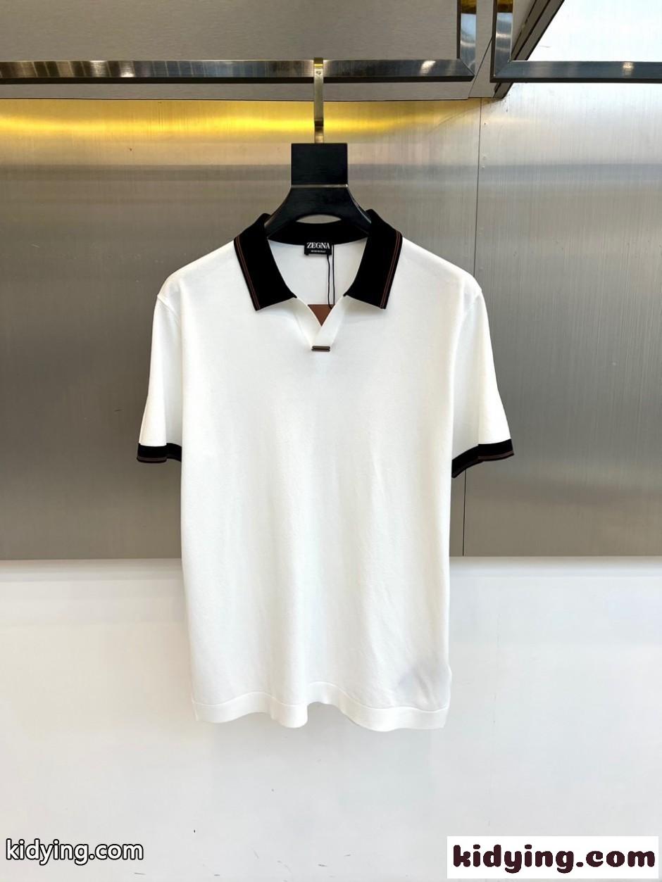 エルメネジルド・ゼニア Tシャツ 偽物 スキッパーネック ポロシャツ ホワイト-0