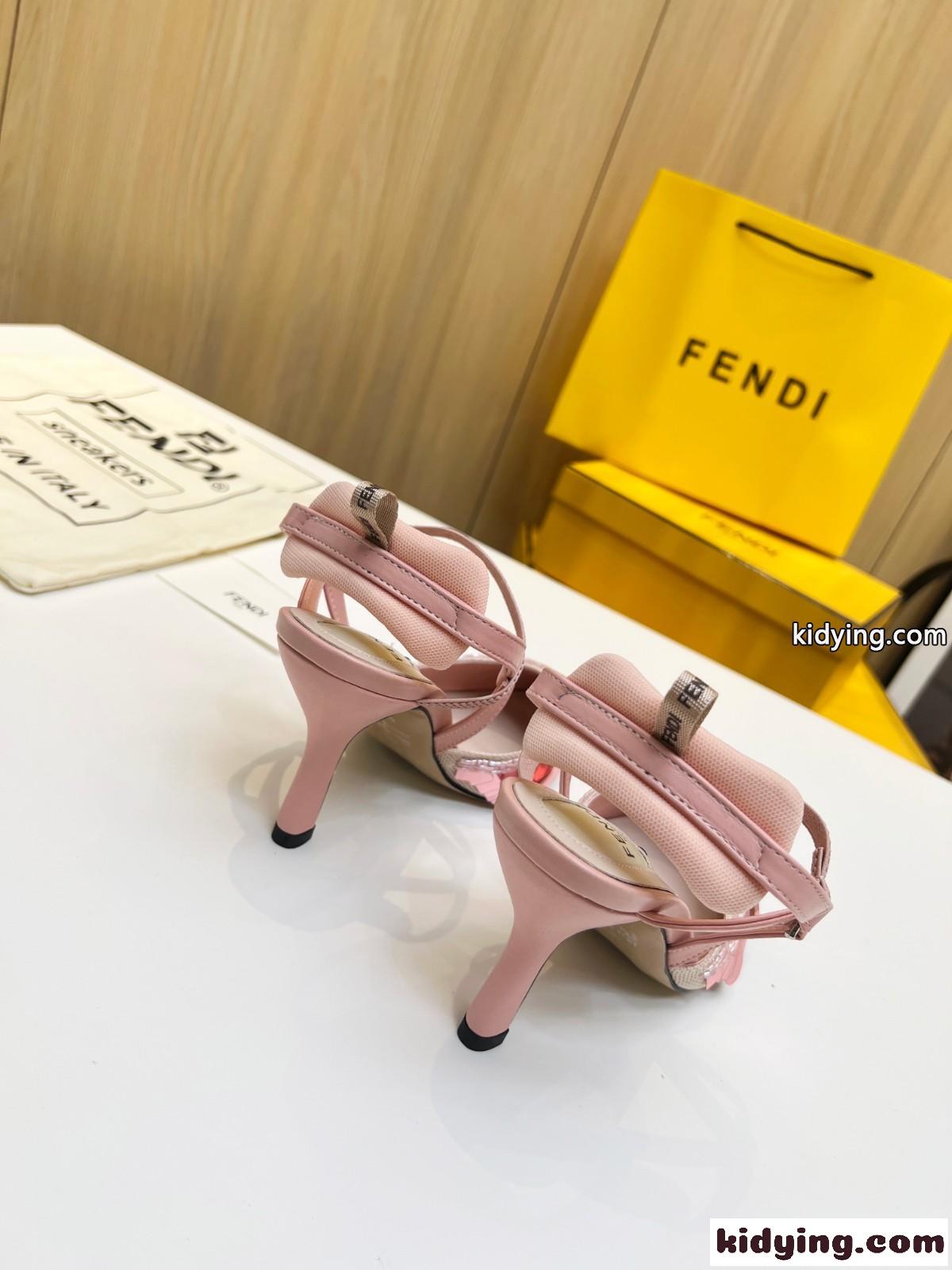 ピンクスパンコール スリングバックシューズ ハイヒール フェンディ サンダル コピー レディース-3