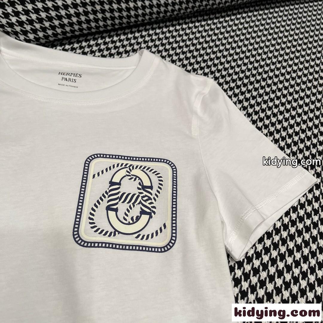 上品 カジュアル 春夏 新作 Canoe プリント 半袖Tシャツ エルメス Tシャツ コピー ホワイト-3