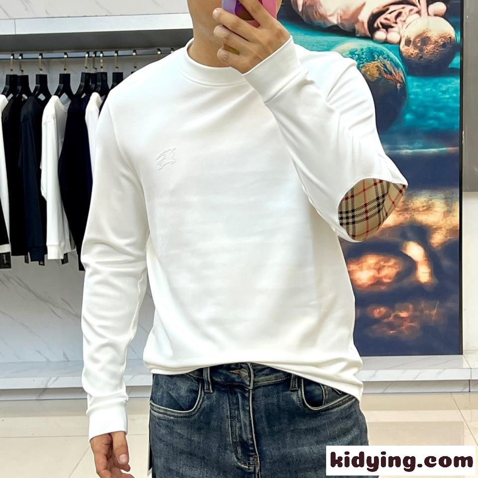 エルボーパッチ付き クルーネック長袖Tシャツ バーバリー Tシャツ 偽物 ホワイト-1