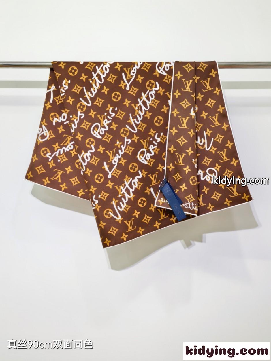LV スクリプト ルイ・ヴィトン スカーフ コピー シルクスカーフ 90cm-3