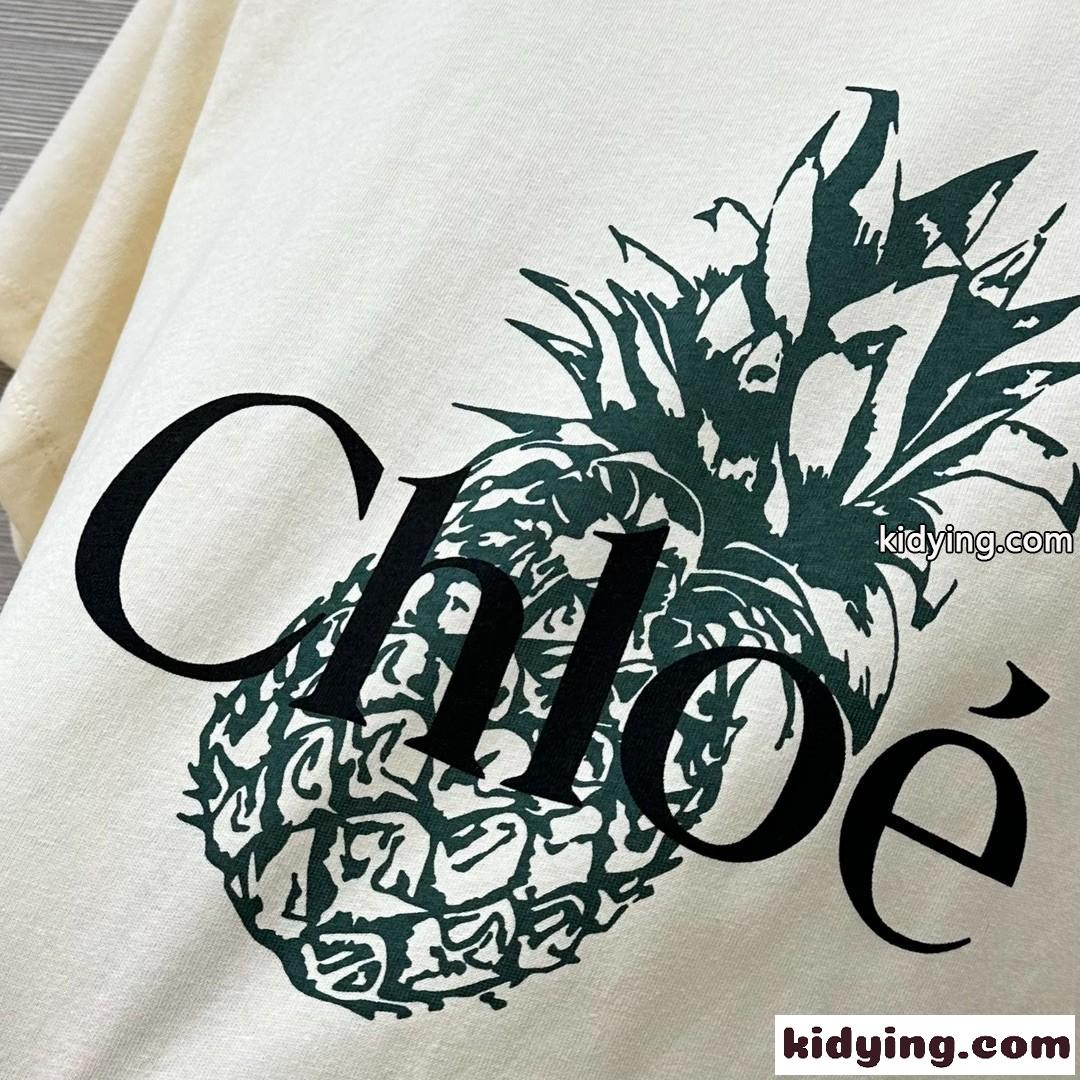 シンプル プリント コットン 半袖Tシャツ クロエ Tシャツコピー クルーネック-1