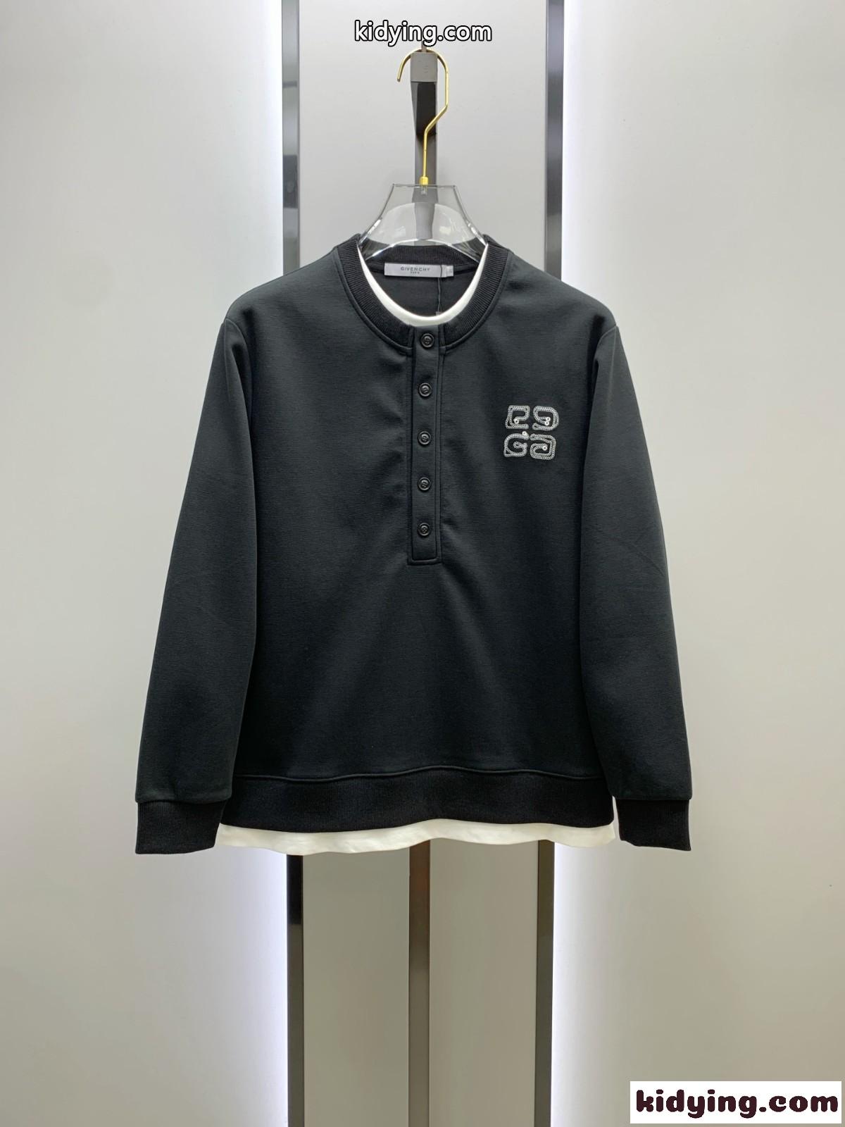 お洒落 重ね着風 スウェットシャツ ジバンシィ Tシャツ コピー ブラック-0