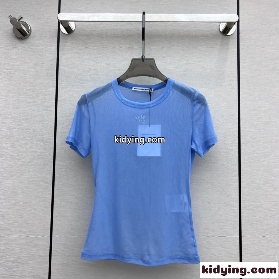春夏 シンプル メッシュ クルーネック アレキサンダーワング Tシャツ コピー ブルー-0