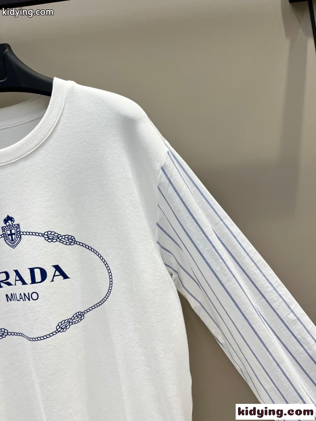 おしゃれ 切り替え長袖Tシャツ クルーネックプラダ Tシャツ コピー-2
