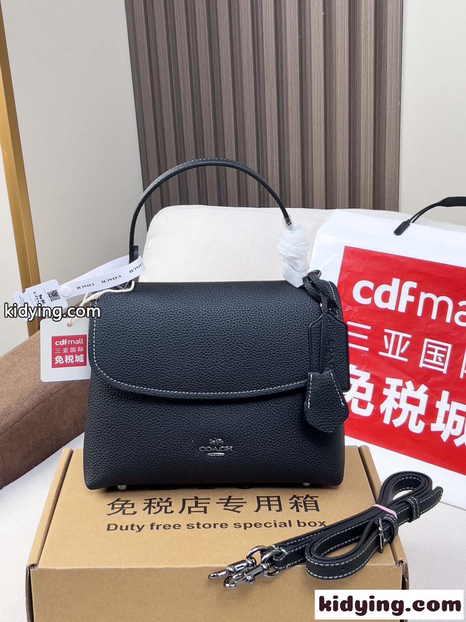 上品 クラシック レザー フラップ ハンドバッグ コーチ バッグ スーパーコピー ブラック-0