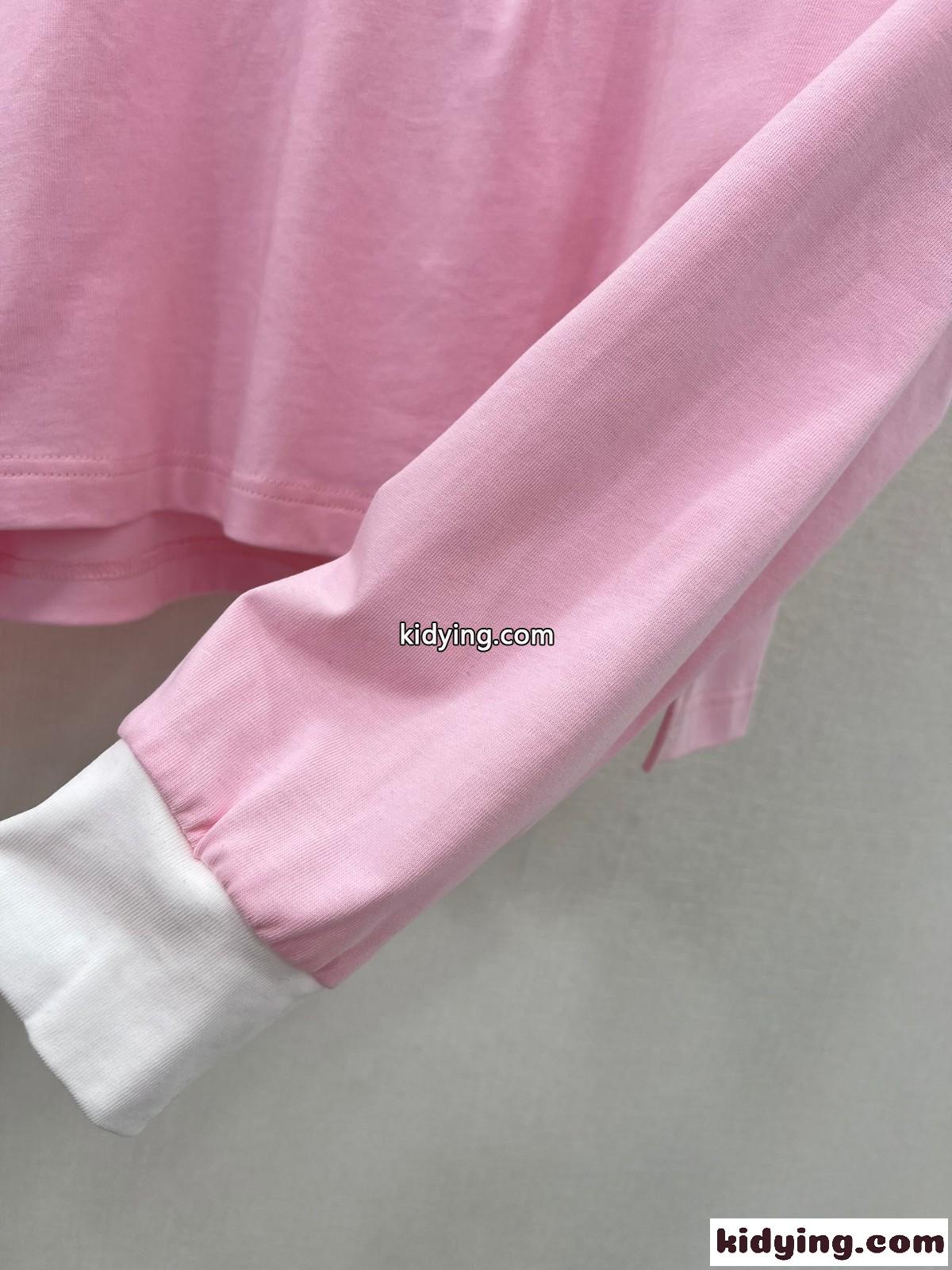 カジュアル コットン ポロシャツ プラダ Tシャツ コピー 長袖 クロップド ピンク-3