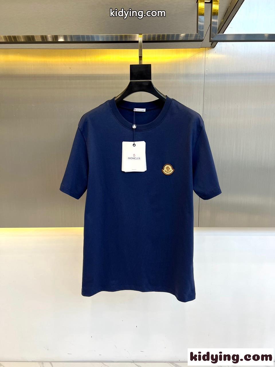 シンプル カジュアル コットン 半袖Tシャツ モンクレール Tシャツ コピー ブルー-2