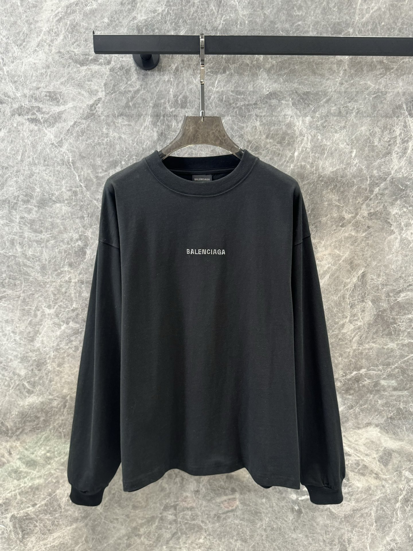 バレンシアガtシャツサイズ感偽物 カジュアル トップス 純綿 長袖 プリント 男女兼用 ブラック-0