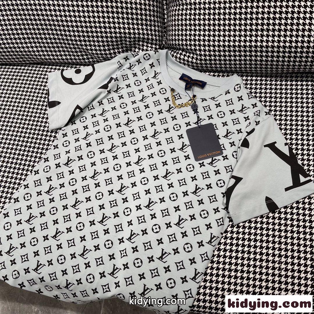 カジュアル おしゃれ モノグラム プリント ルイ・ヴィトン Tシャツ コピー 半袖 クルーネック トップス-1