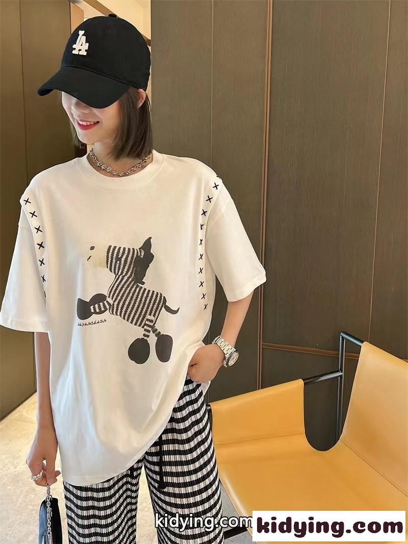 カジュアル お洒落 ミュウミュウ 半袖tシャツ コピー オーバーサイズ 可愛い プリント 人気-0