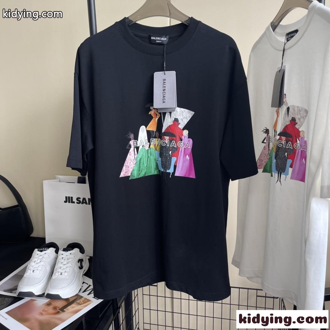 定番 ゆったり 快適 男女兼用 プリント バレンシアガ 半袖tシャツ コピー カジュアル おしゃれ ホワイト ブラック-0