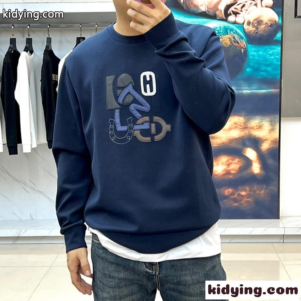 大人気 エルメス Tシャツ 偽物 カジュアル レザーパッチ スウェットシャツ クルーネック-1