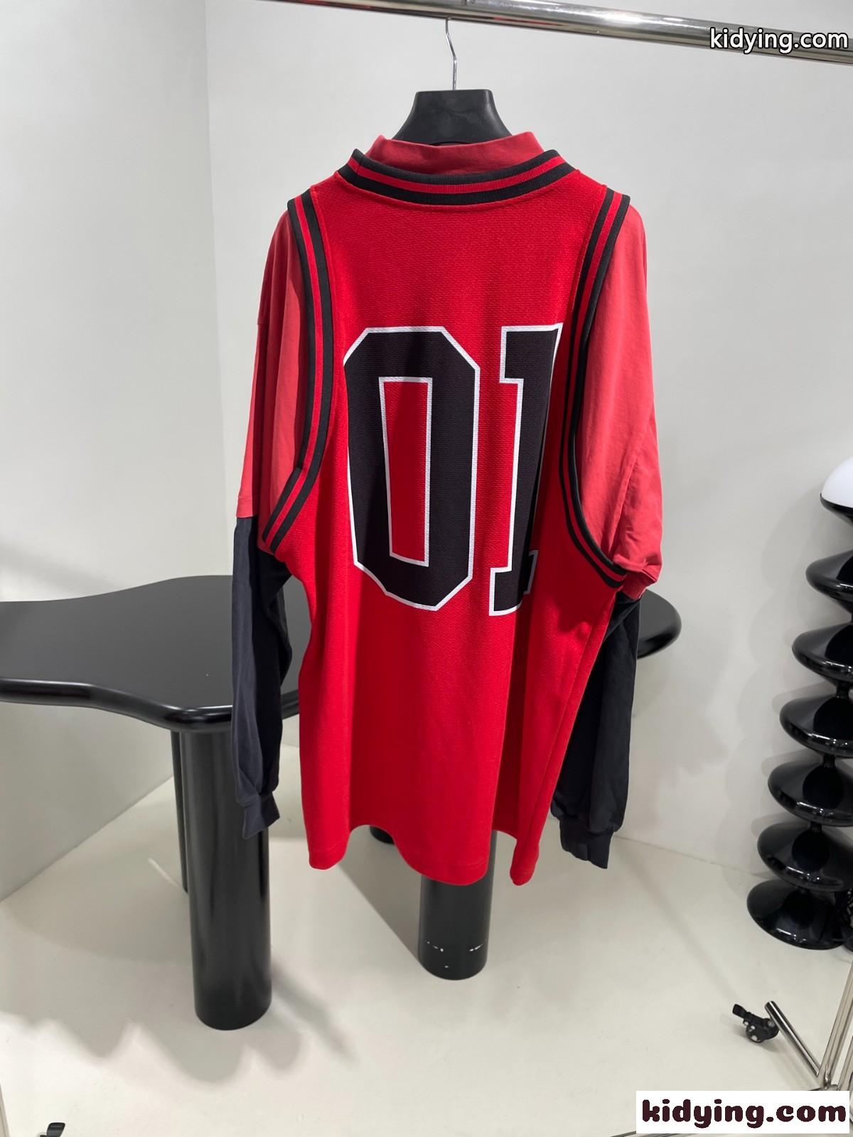 バレンシアガ BASKETBALL SERIES レイヤード ロングスリーブ Tシャツ コピー レッド-2