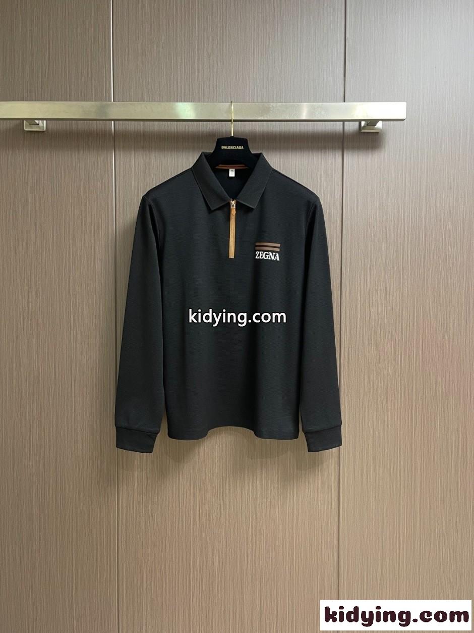 大人 洗練された ハーフジップ 長袖ポロシャツ エルメネジルド・ゼニア Tシャツ 偽物 ブラック-1