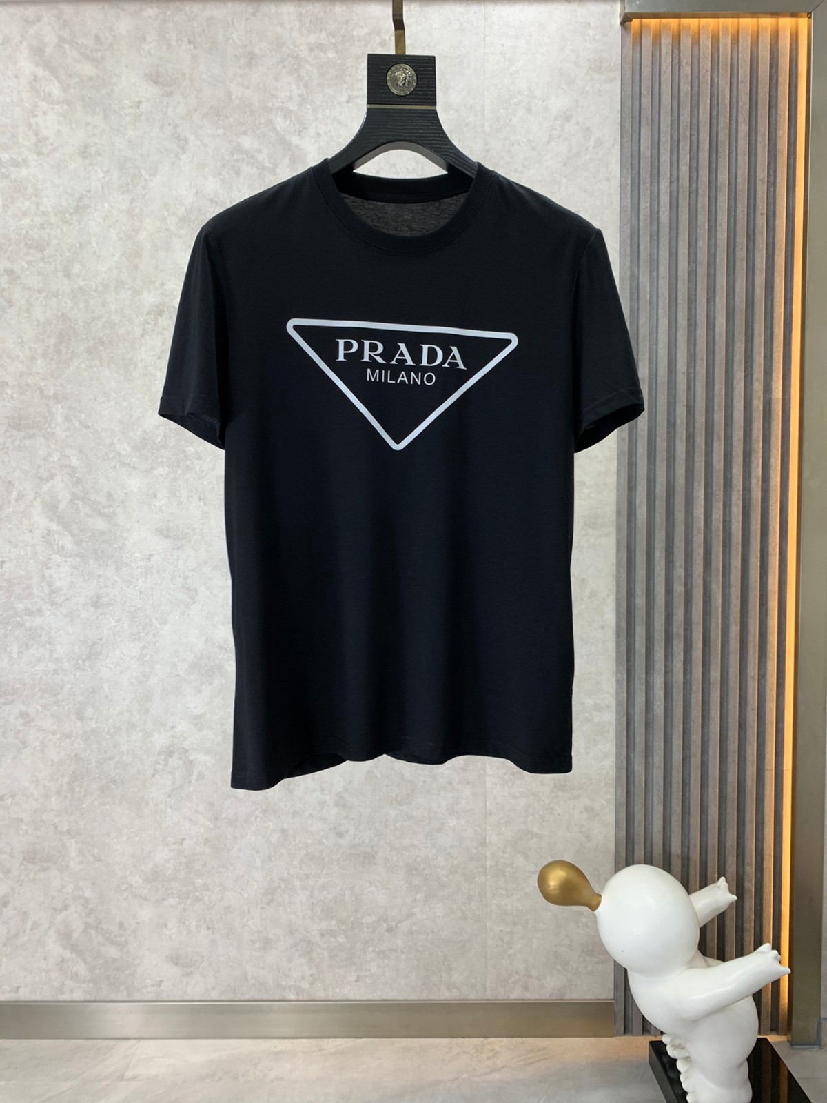 ベーシック ロゴプリント クルーネック プラダ Tシャツ コピー 半袖Tシャツ-1