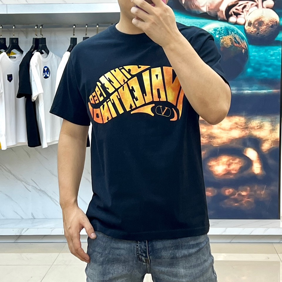 ヴァレンティノ サーフプリント コットン Tシャツ コピー メンズ トップス ブラック-2