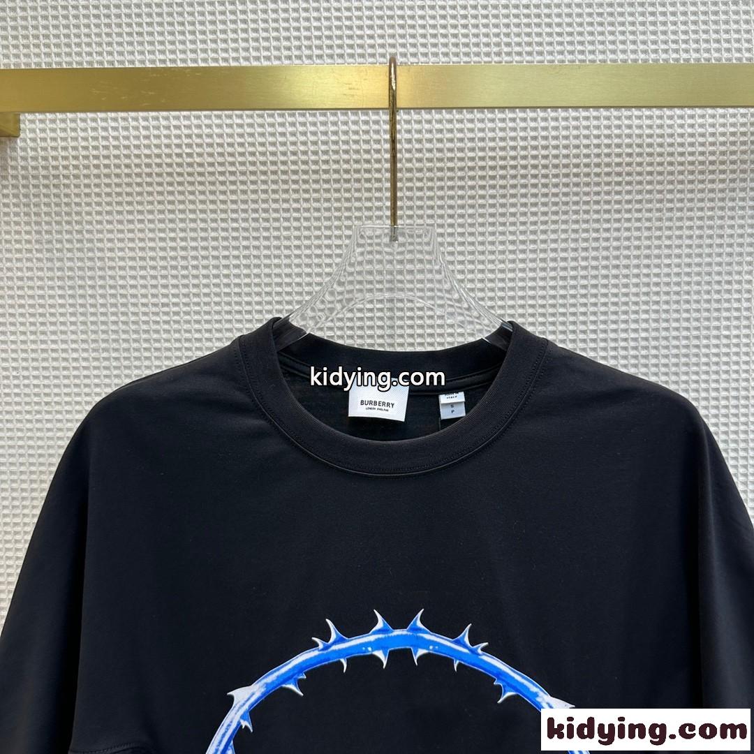 ユニセックス バーバリー Tシャツ コピー ソーン＆ロゴプリント コットン オーバーサイズTシャツ-1