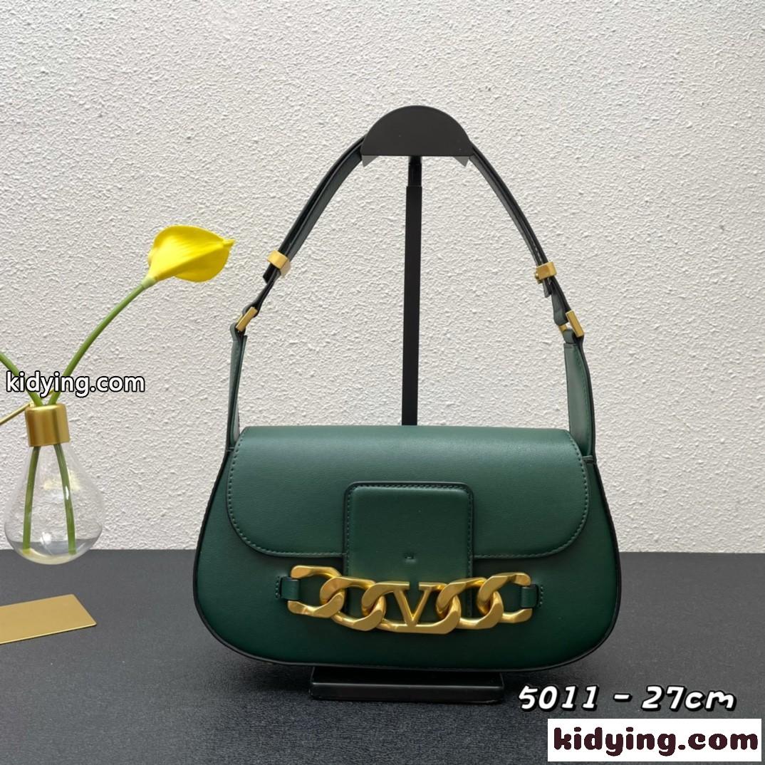 ヴァレンティノ バッグ コピー カーフスキンレザー Vロゴ チェーン ショルダーバッグ スモール グリーン-1