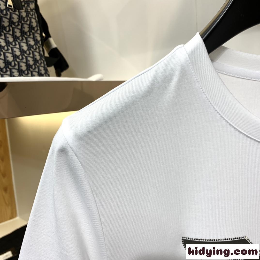 シルケット加工 柔らかい 快適 春夏 クルーネック アルマーニ tシャツ コピー 半袖 メンズ ロゴ トップス ホワイト ブラック-4