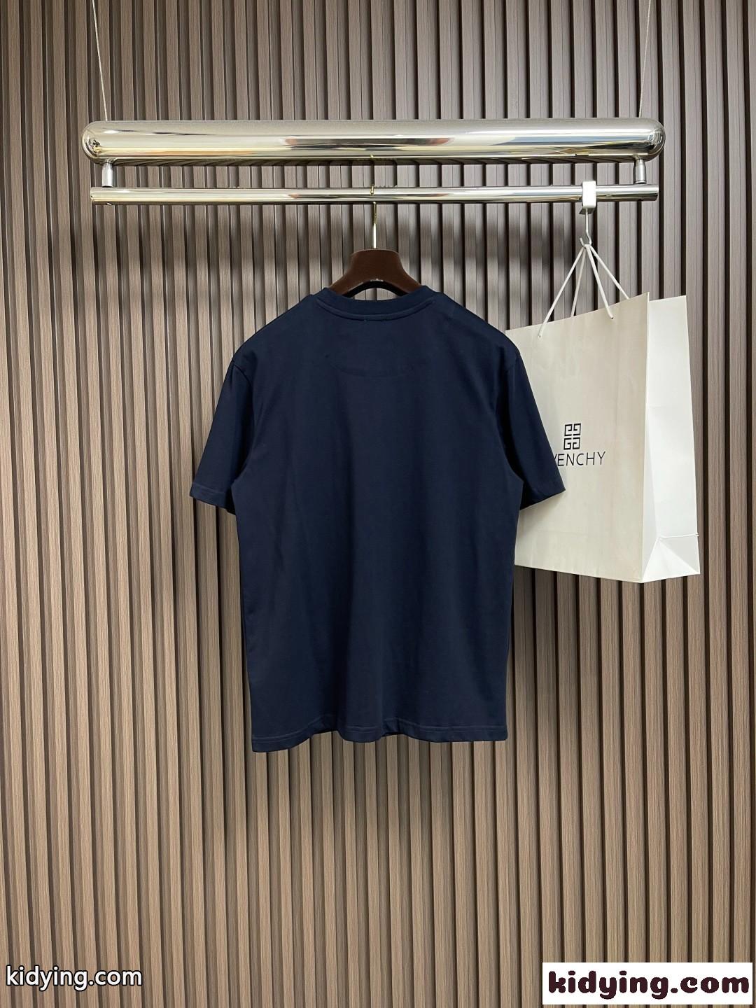 シンプル アナグラム刺繍 クルーネック ロエベ Tシャツ 偽物 コットン ネイビー-0