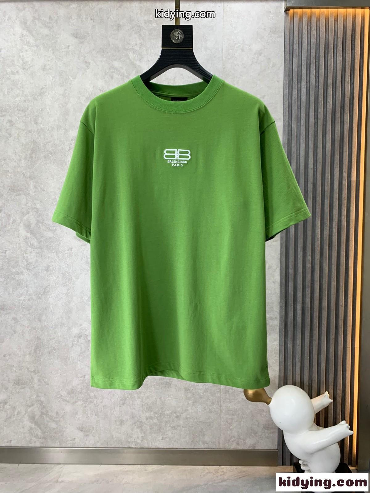 シンプル ロゴ 刺繍入り クルーネック コットン 半袖Tシャツ バレンシアガ Tシャツ コピー グリーン-0