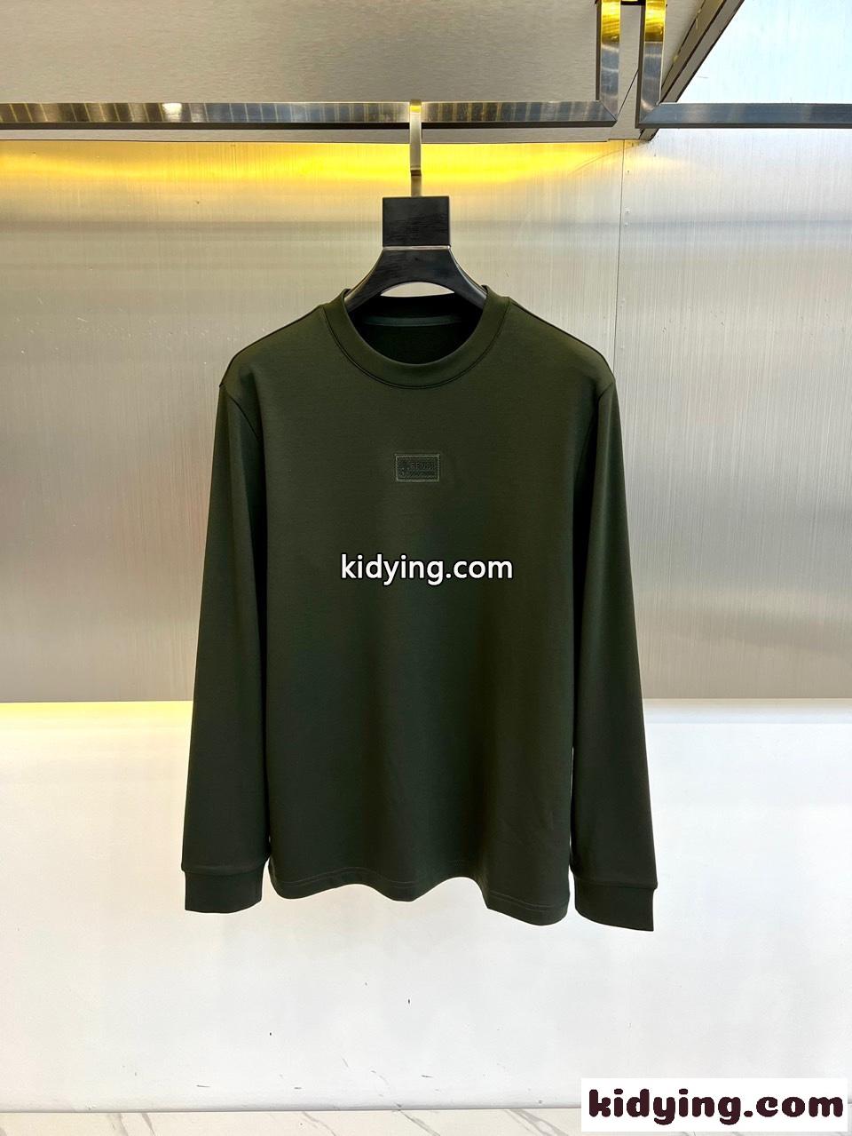 シンプル 合わせやすい クルーネック 長袖Tシャツ フェンディ Tシャツ コピー グリーン-1
