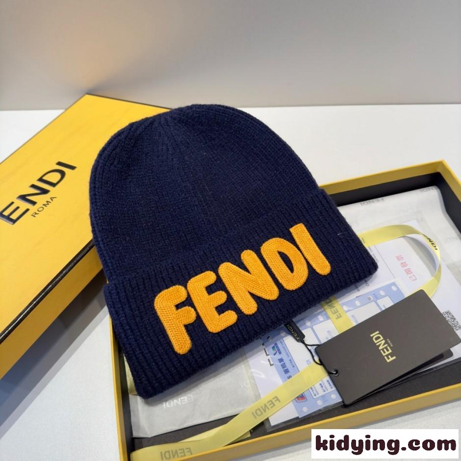 ユニセックス フェンディ キャップ コピー FENDI ロゴ ニットキャップ ブルー-2