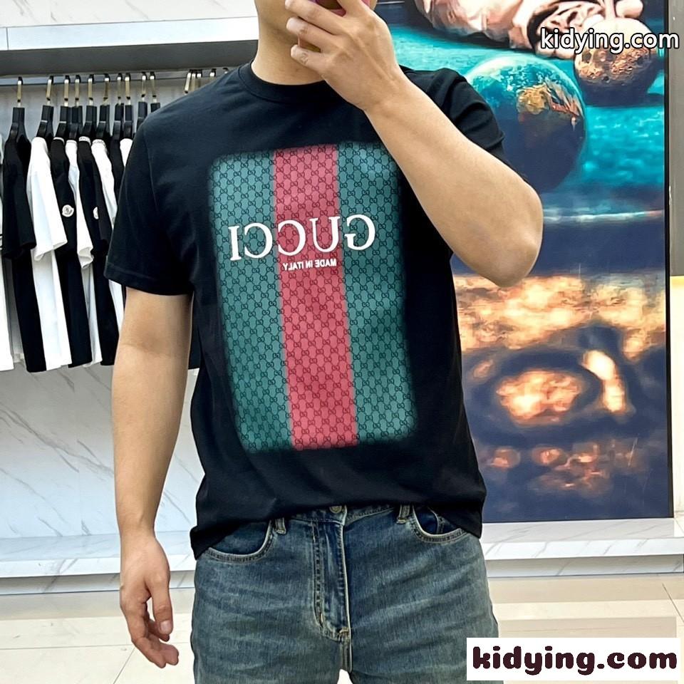 グッチ Tシャツ コピー カジュアル ロゴプリント コットン 半袖Tシャツ ブラック-0