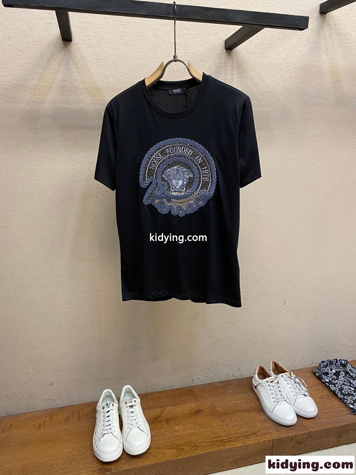 ヴェルサーチェ Tシャツ スーパーコピー シルケットコットン 半袖Tシャツ ブラック-2