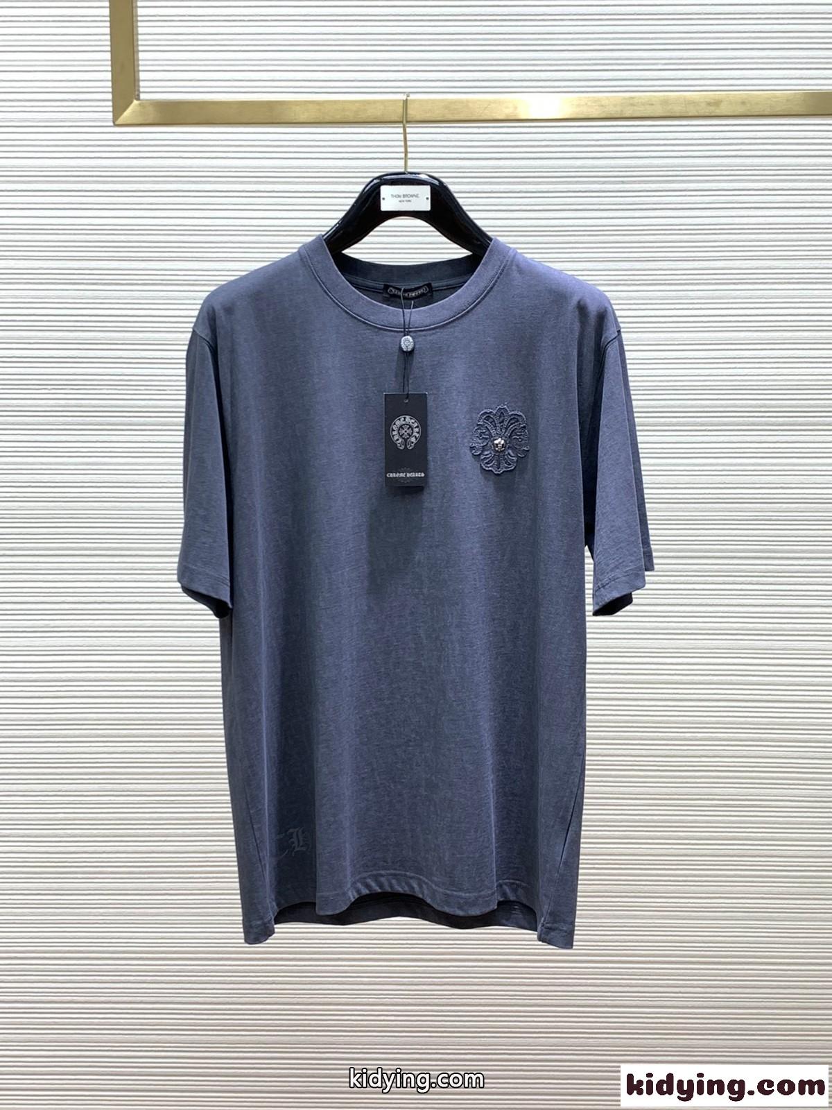 クロムハーツ Tシャツ 偽物 カジュアル クルーネック 半袖Tシャツ グレー-1