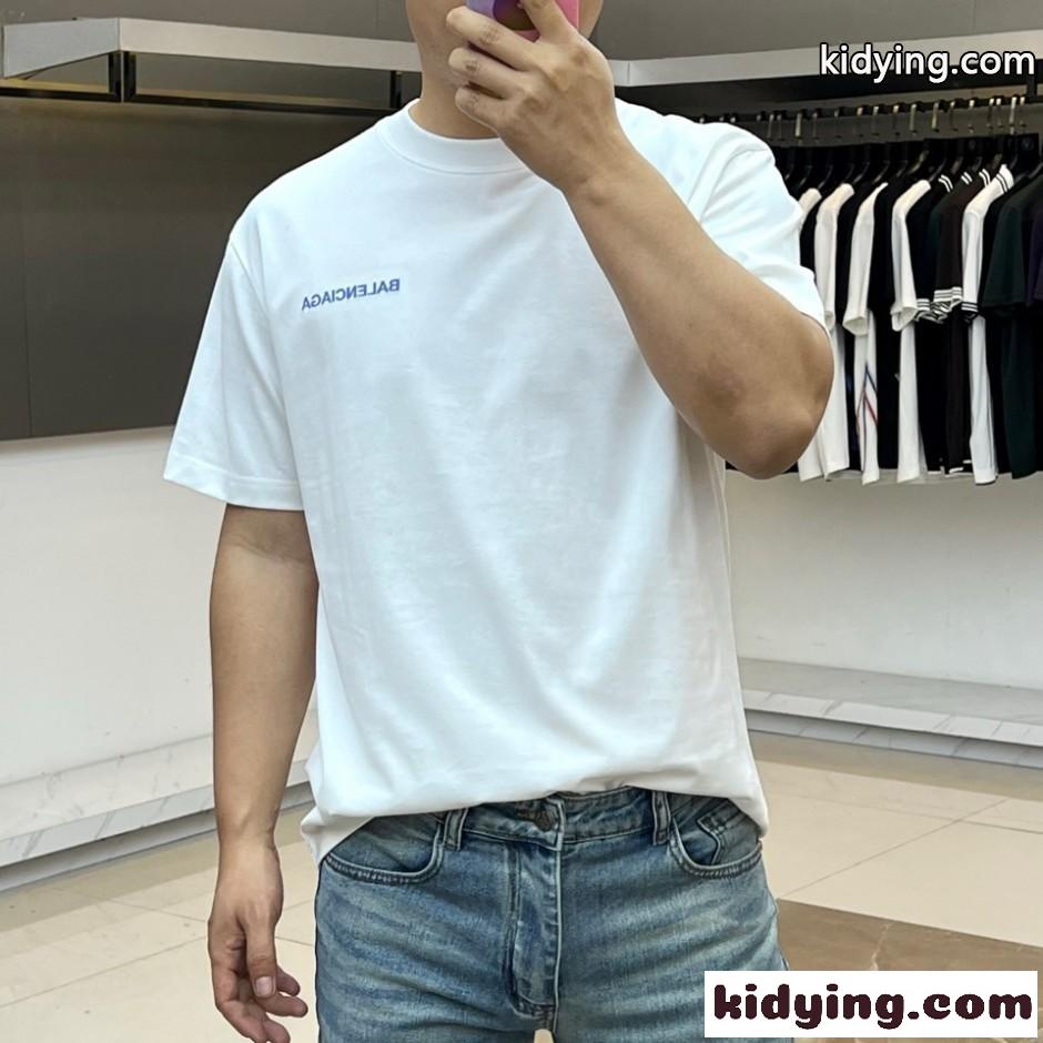 シンプル ロゴ コットン 半袖Tシャツ バレンシアガ Tシャツ 偽物 ホワイト-1