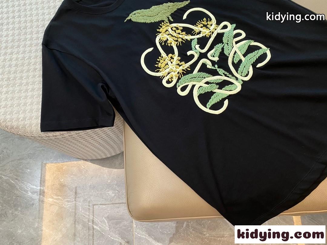 定番 ゆったり ラウンドネック ロエベ 半袖tシャツ コピー シンプル 合わせやすい 刺繍入り ブラック-1