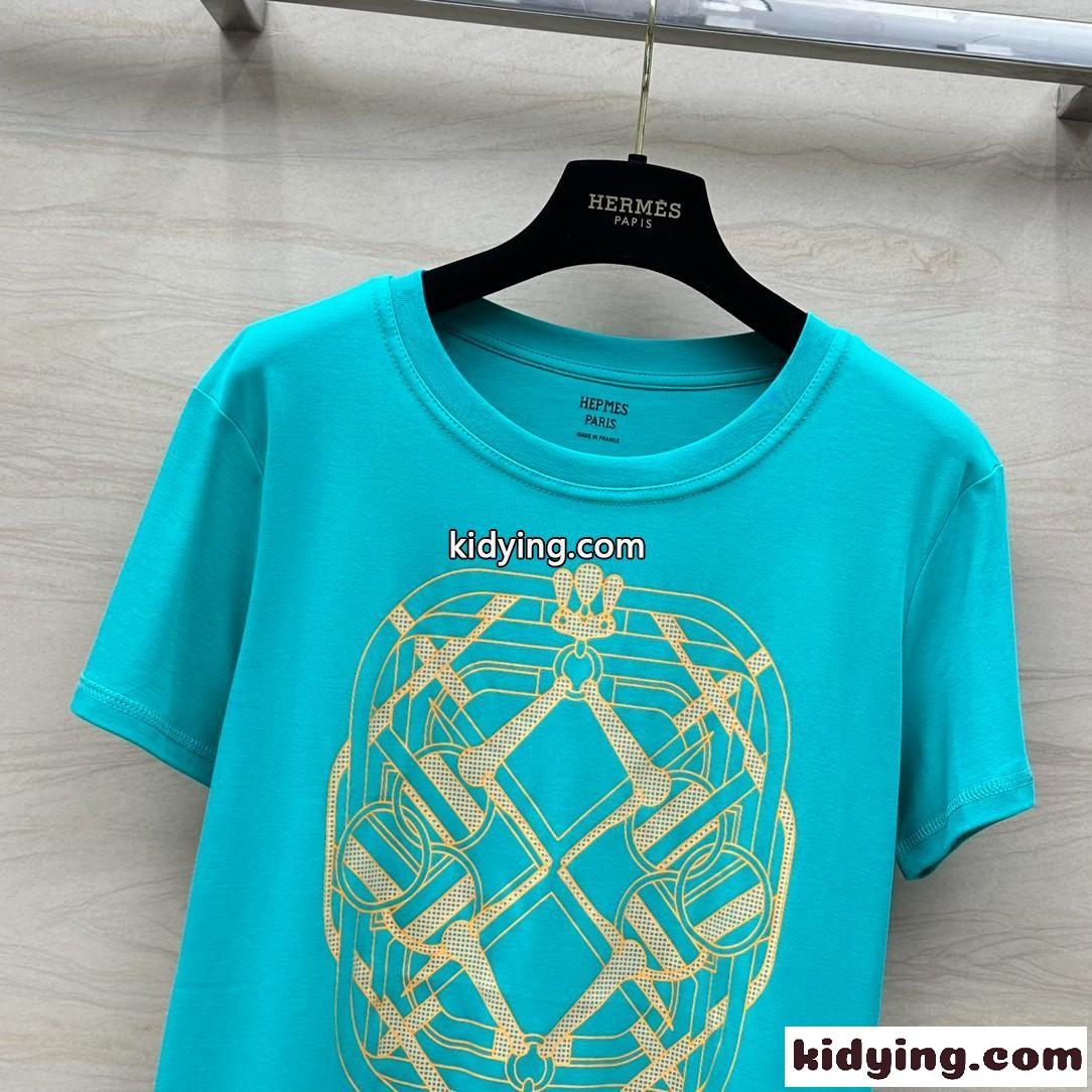 大人気 使い勝手の良い 半袖Tシャツ エルメス Tシャツ コピー ブルー-0