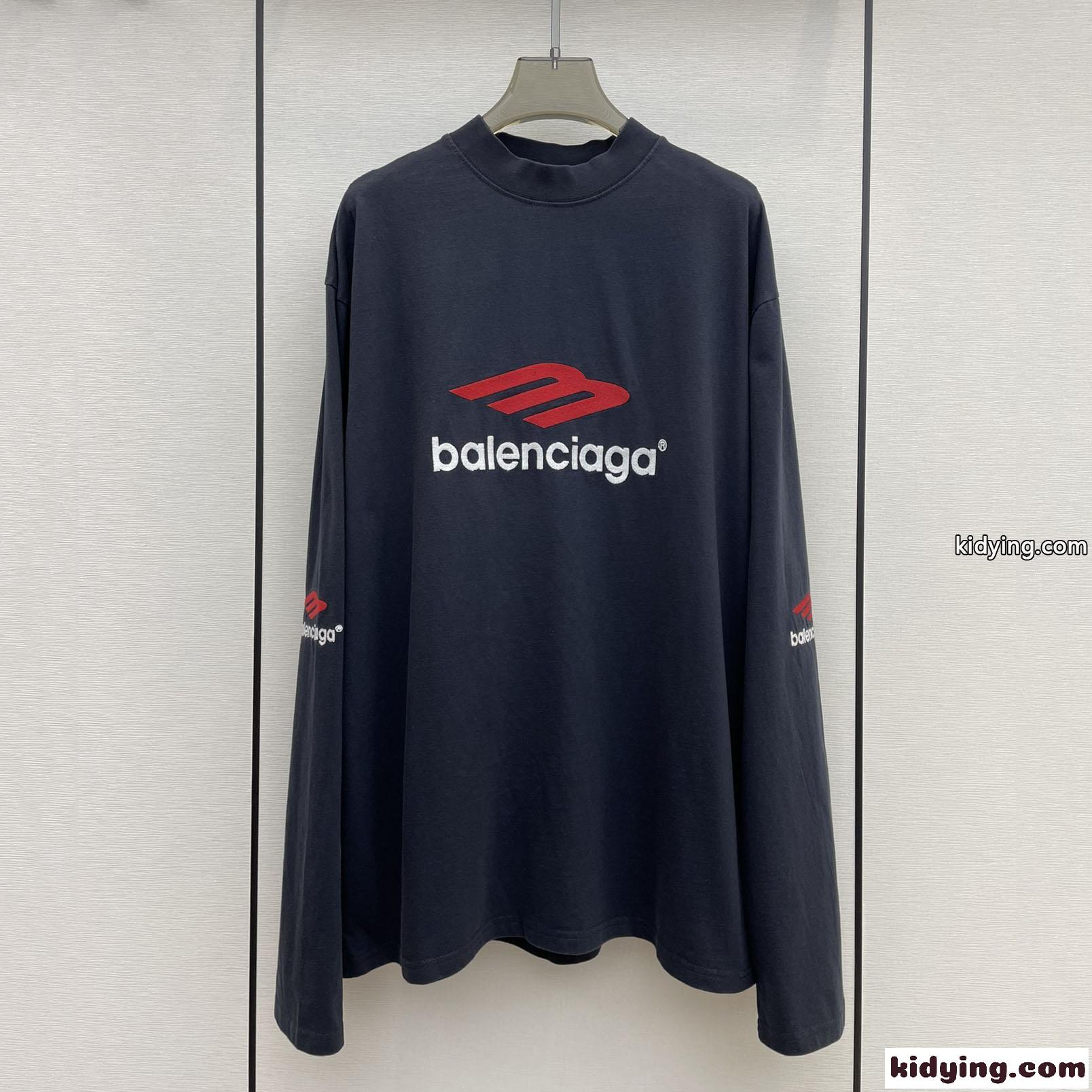 人気 ユニセックス 3B SPORTS ICON ロングスリーブ Tシャツ バレンシアガ Tシャツ コピー ブラック-0