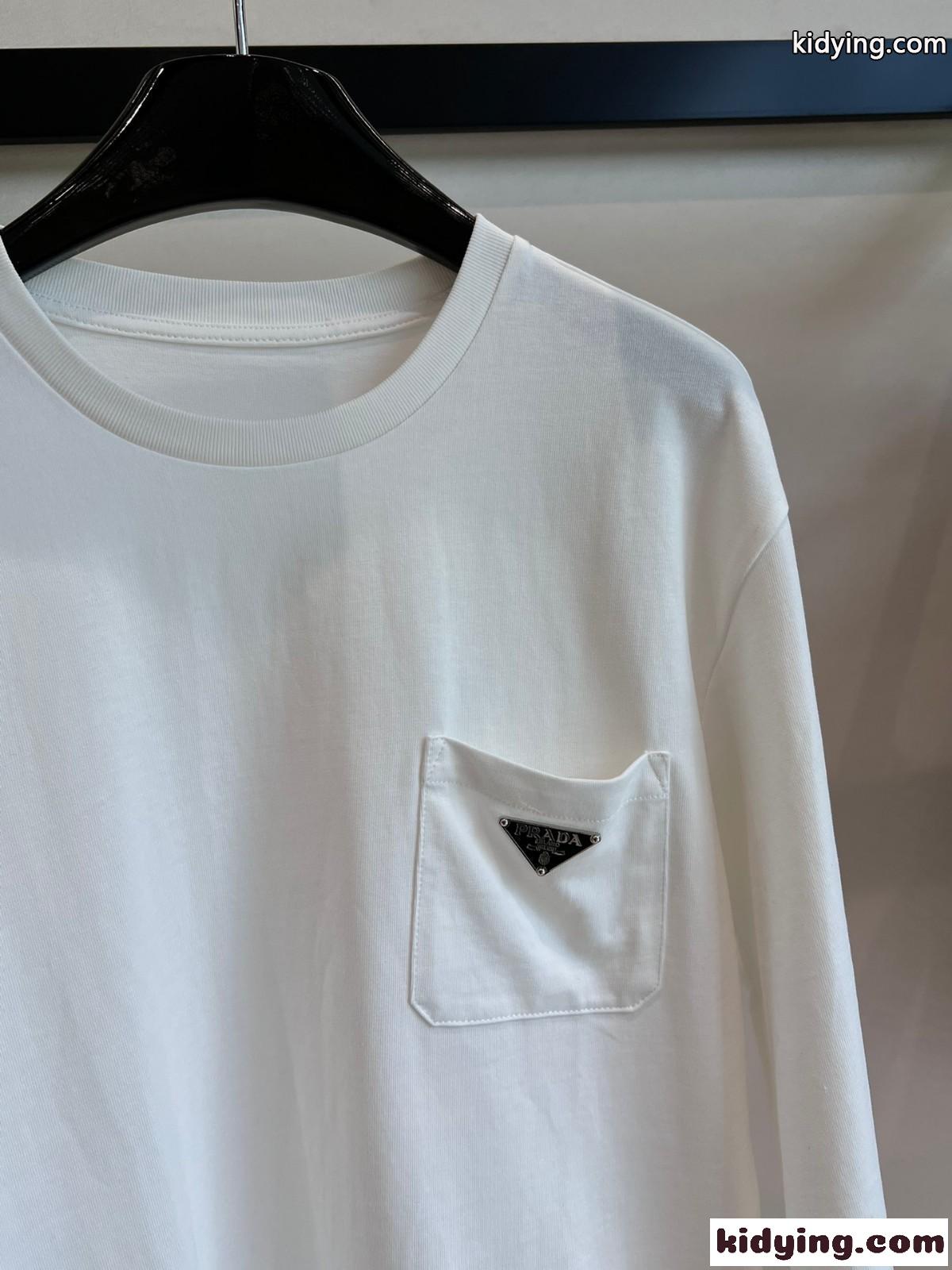 ベーシック 合わせやすい クルーネック コットン 長袖Tシャツ プラダ Tシャツ コピー-2