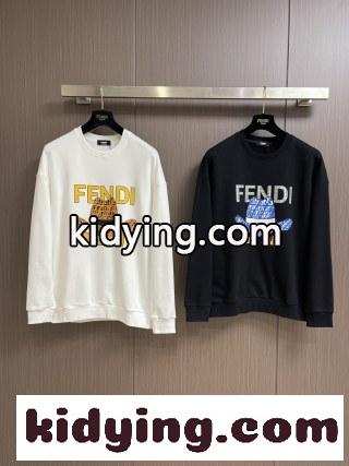 フェンディ Tシャツ コピー クルーネック 定番 ロゴ入り コットン スウェットシャツ-0