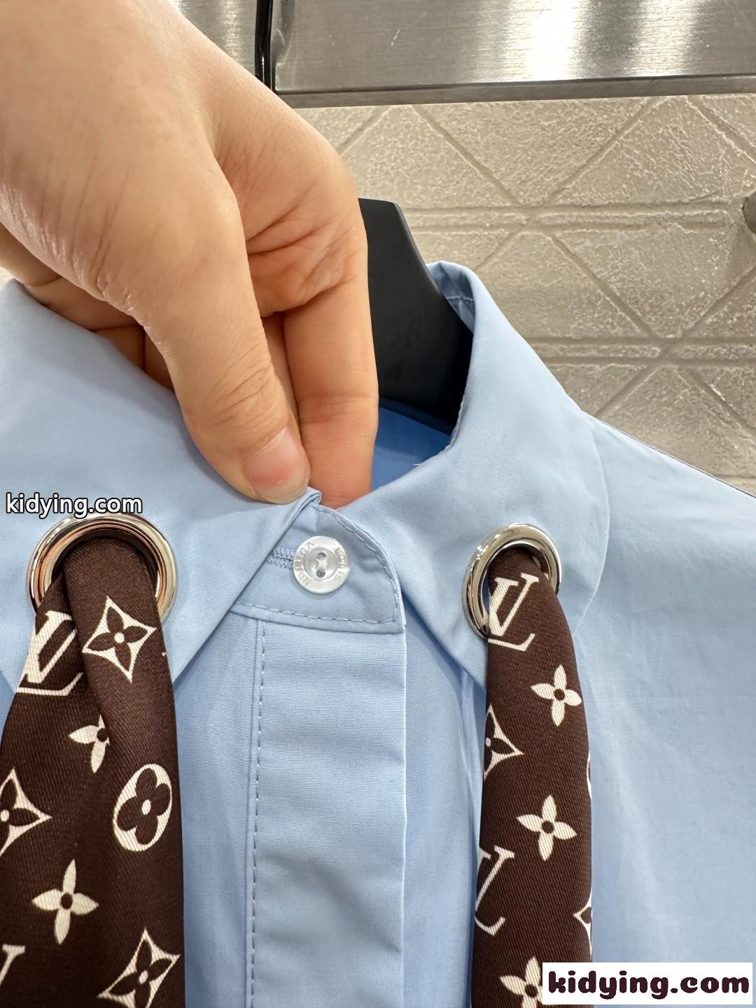 モノグラム スカーフ シャツドレス ルイヴィトン シャツ コピー コットン ブルー-3